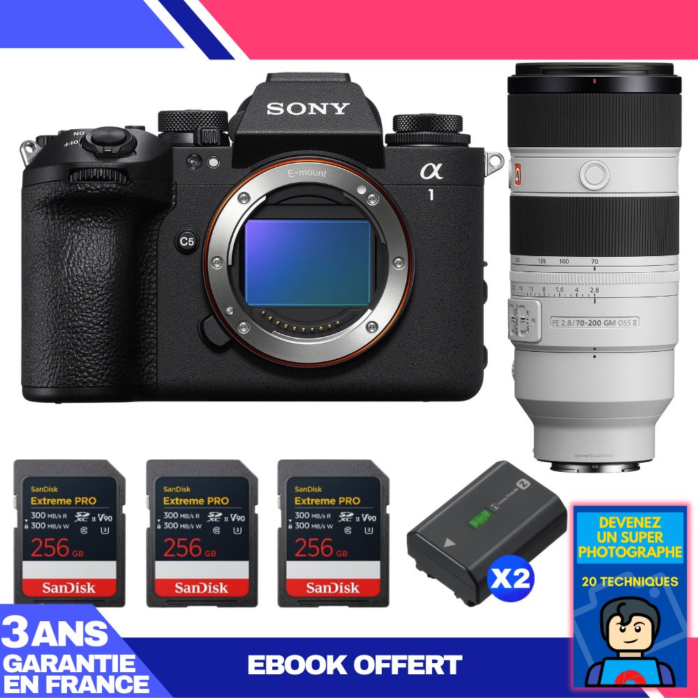Sony Alpha 1 II Body + FE 70-200mm f/2.8 GM OSS II Lens + 3 SanDisk 256GB Extreme PRO UHS-II SDXC Cards + 2 Sony NP-FZ100 Batteries + 'Become a Super Photographer Ebook