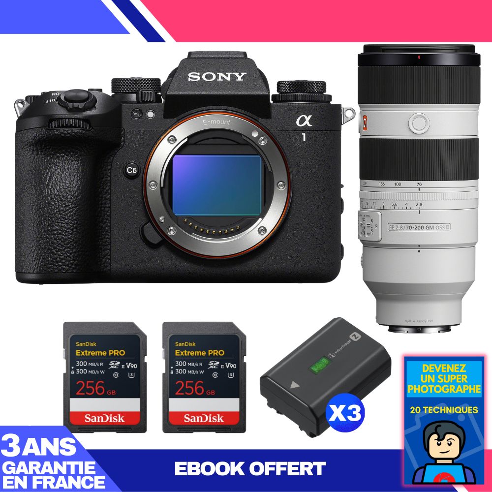 Sony Alpha 1 II Body + FE 70-200mm f/2.8 GM OSS II Lens + 2 SanDisk 256GB Extreme PRO UHS-II SDXC Cards + 3 Sony NP-FZ100 Batteries + 'Become a Super Photographer Ebook