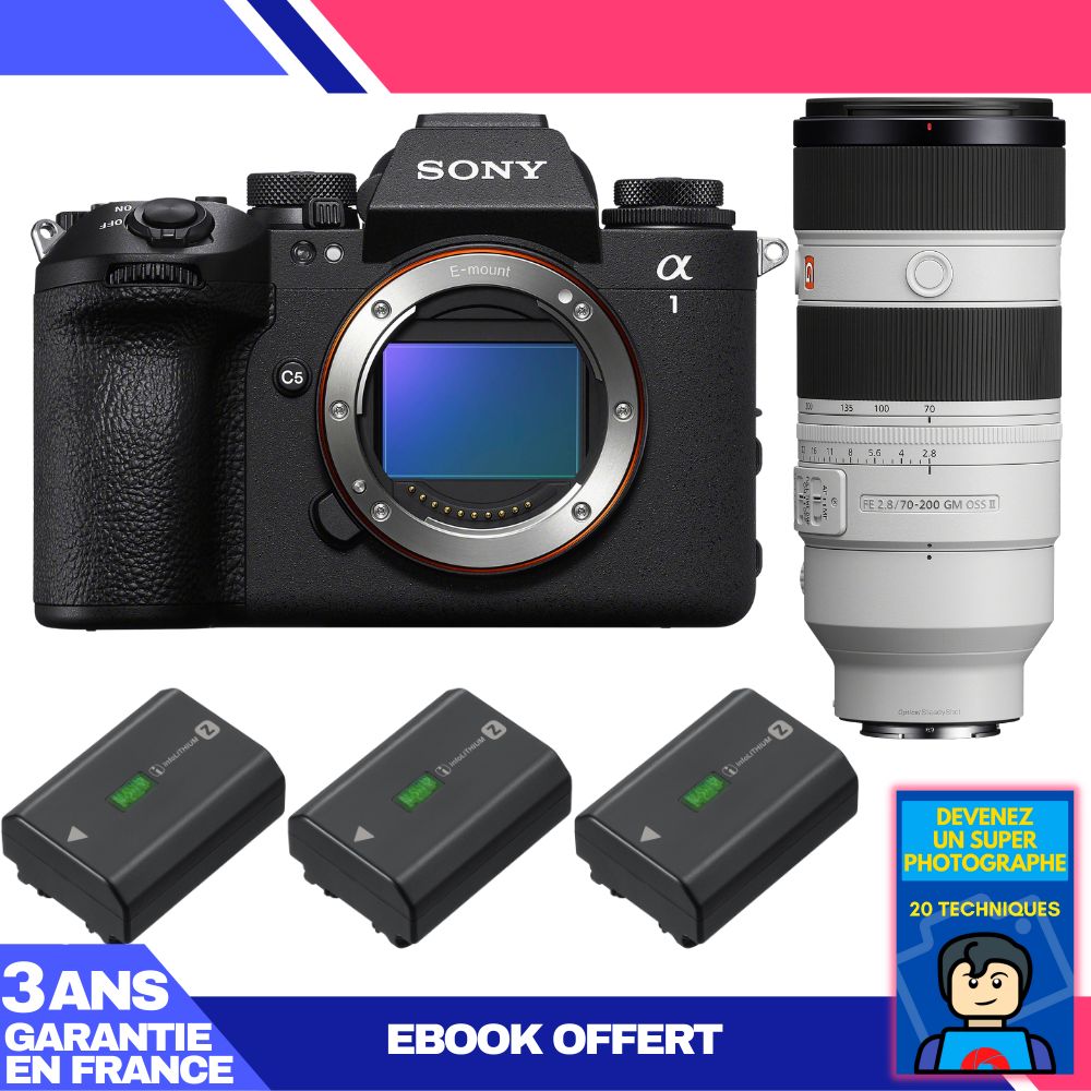 Sony Alpha 1 II Camera Body + FE 70-200mm f/2.8 GM OSS II Lens + 3 Sony NP-FZ100 Batteries + 'Become a Super Photographer' Ebook