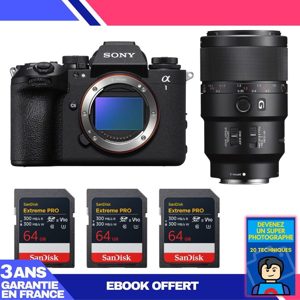 Sony Alpha 1 II Body + FE 90mm f/2.8 Macro G OSS Lens + 3 SanDisk 64GB Extreme PRO UHS-II SDXC Cards + 'Become a Super Photographer' Ebook