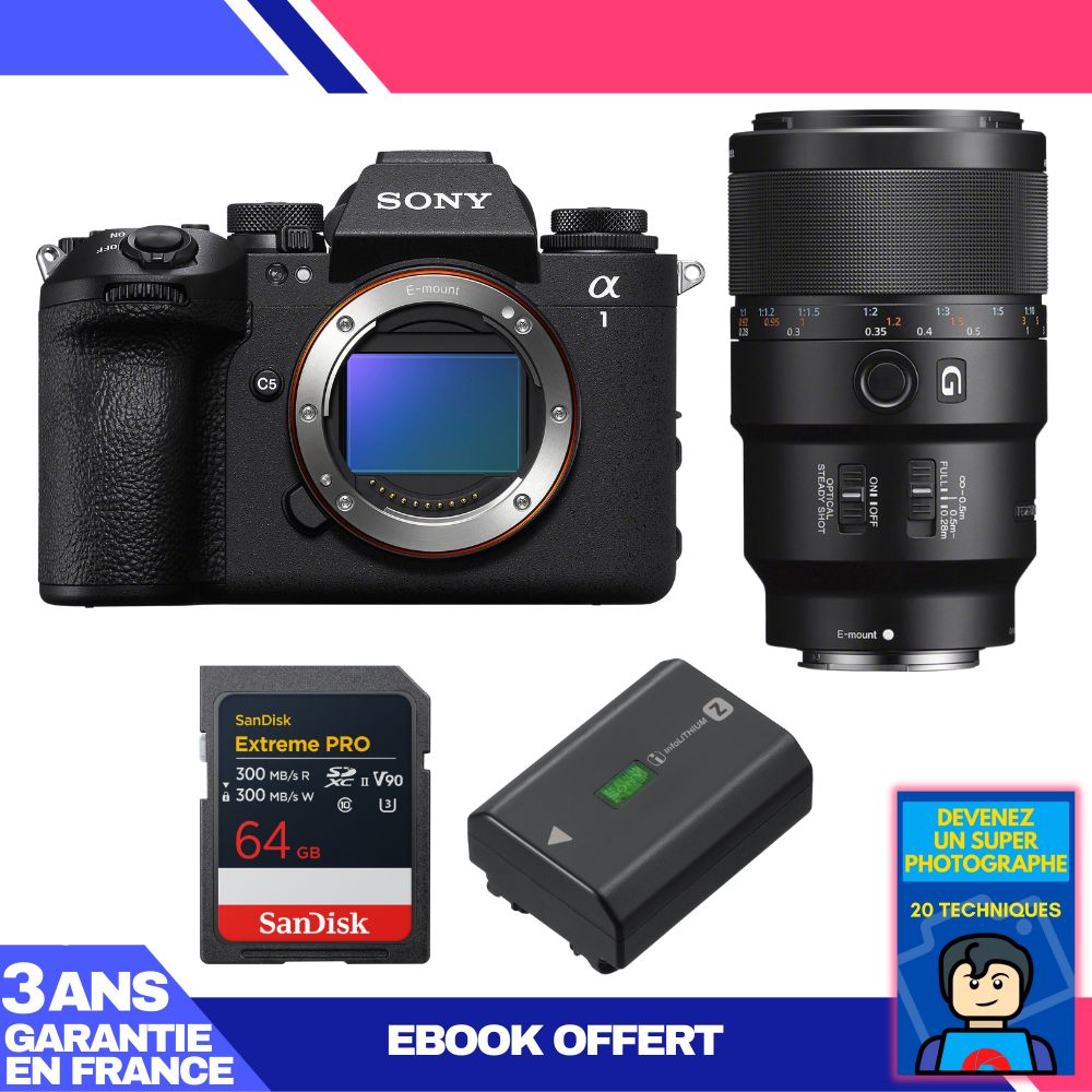 Sony Alpha 1 II Body + FE 90mm f/2.8 Macro G OSS Lens + 1 SanDisk 64GB Extreme PRO UHS-II SDXC + Sony NP-FZ100 Battery + Ebook 'Become a Super Photographer'
