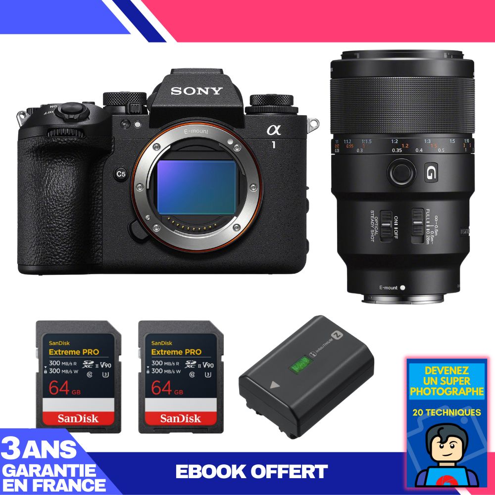 Sony Alpha 1 II Body + FE 90mm f/2.8 Macro G OSS Lens + 2x SanDisk 64GB Extreme PRO UHS-II SDXC Cards + Sony NP-FZ100 Battery + Ebook 'Become a Super Photographer'