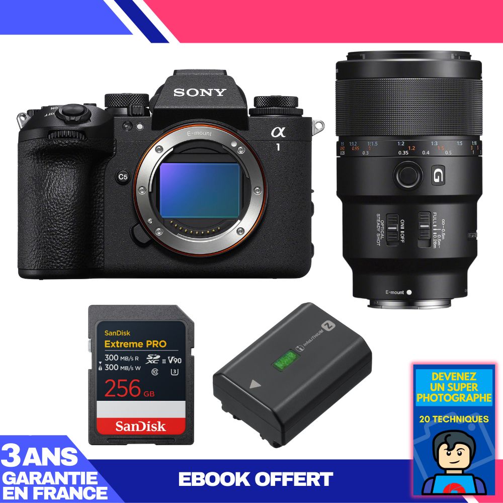 Sony Alpha 1 II Body + FE 90mm f/2.8 Macro G OSS Lens + 1 SanDisk 256GB Extreme PRO UHS-II SDXC Card + Sony NP-FZ100 Battery + Ebook 'Become a Super Photographer'