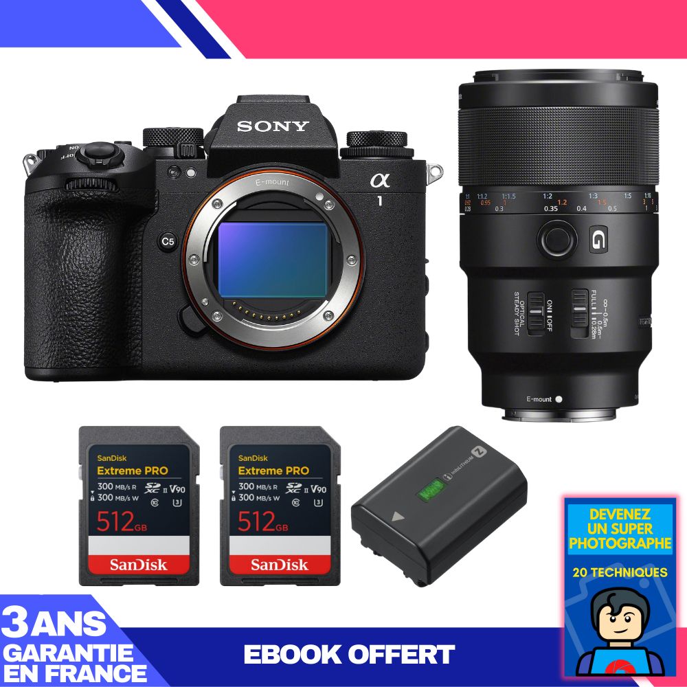 Sony Alpha 1 II Camera Body + FE 90mm f/2.8 Macro G OSS Lens + 2 SanDisk 512GB Extreme PRO UHS-II SDXC Cards + Sony NP-FZ100 Battery + Ebook 'Become a Master Photographer
