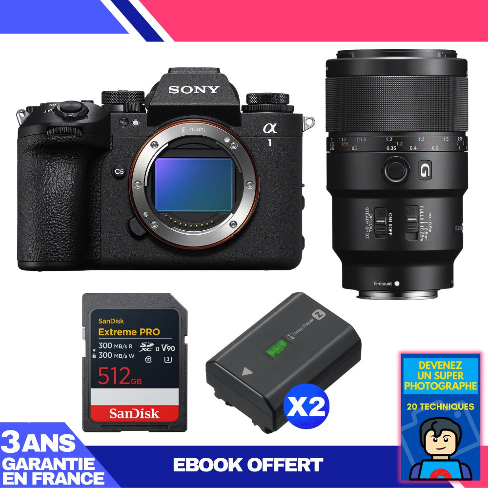 Sony Alpha 1 II Camera Body + FE 90mm f/2.8 Macro G OSS Lens + 1 SanDisk 512GB Extreme PRO UHS-II SDXC Card + 2 Sony NP-FZ100 Batteries + Ebook 'Become a Super Photographer'