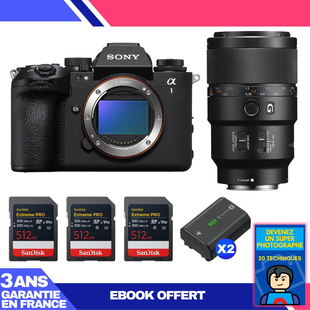 Sony Alpha 1 II Body + FE 90mm f/2.8 Macro G OSS Lens + 3x SanDisk 512GB Extreme PRO UHS-II SDXC Cards + 2x Sony NP-FZ100 Batteries + Ebook 'Become a Super Photographer'
