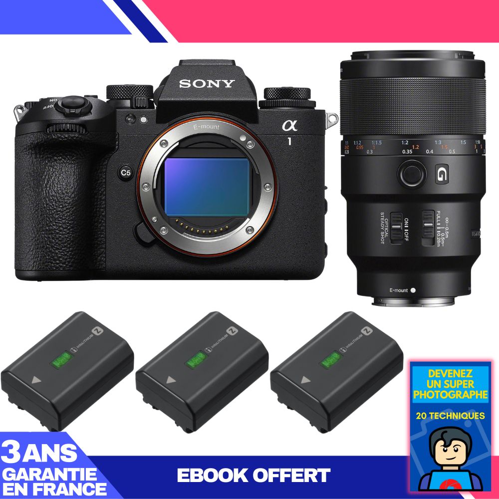 Sony Alpha 1 II Camera Body + FE 90mm f/2.8 Macro G OSS Lens + 3 Sony NP-FZ100 Batteries + 'Become a Super Photographer' Ebook