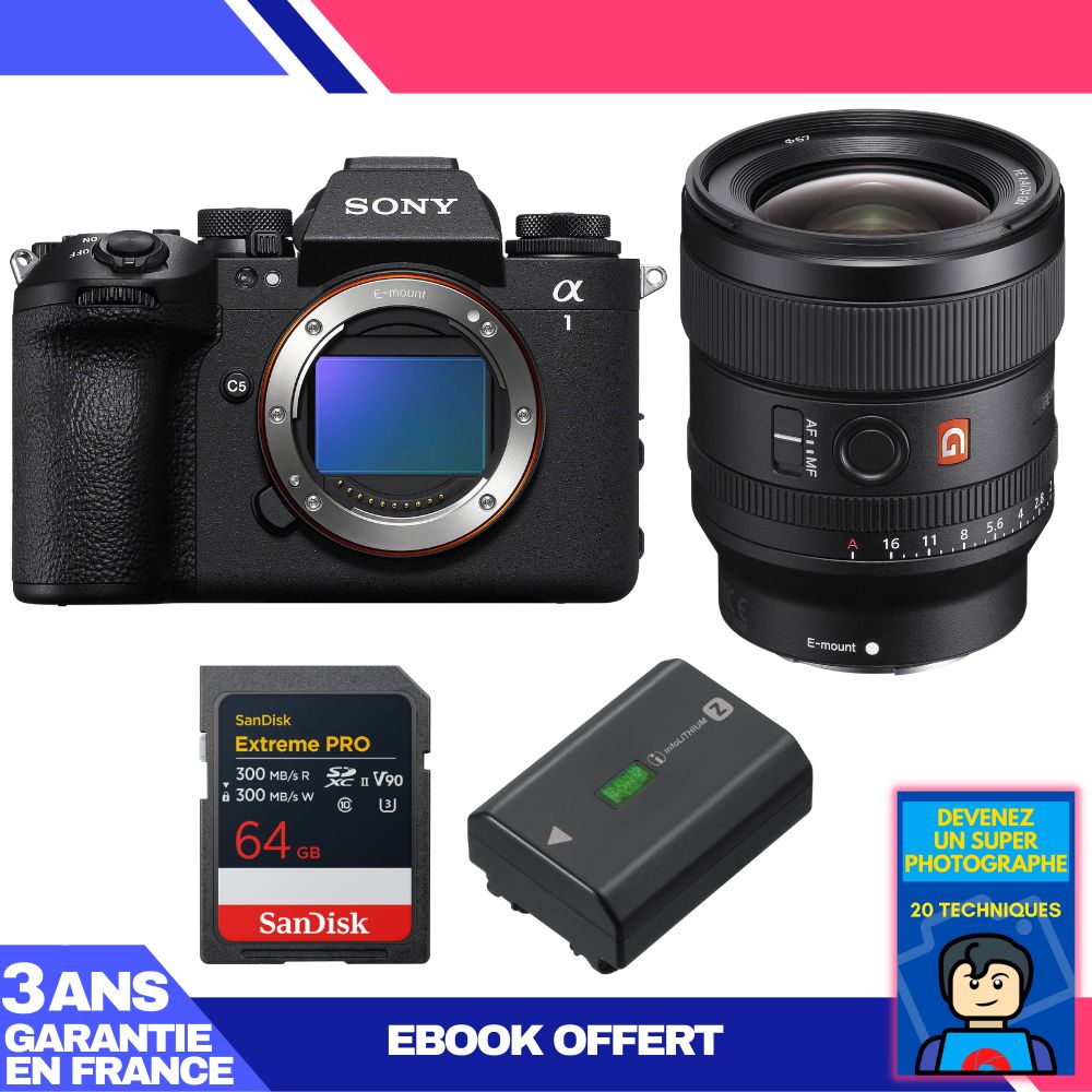Sony Alpha 1 II Body + FE 24mm f/1.4 GM Lens + 1 SanDisk 64GB Extreme PRO UHS-II SDXC Card + Sony NP-FZ100 Battery + Ebook 'Become a Super Photographer'