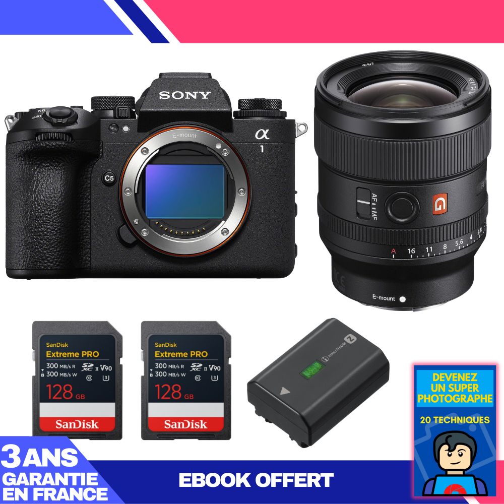Sony Alpha 1 II Camera Body + FE 24mm f/1.4 GM Lens + 2 SanDisk 128GB Extreme PRO UHS-II SDXC Cards + Sony NP-FZ100 Battery + 'Become a Super Photographer' Ebook