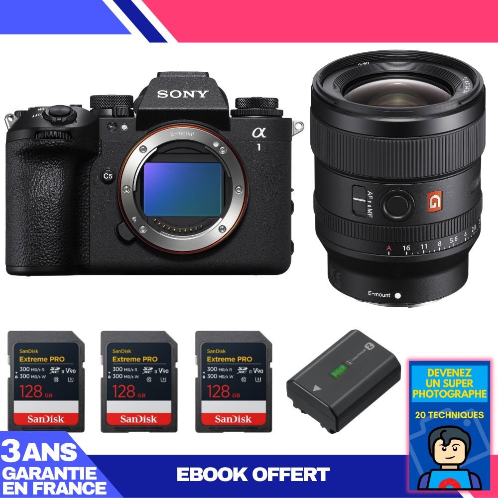 Sony Alpha 1 II Camera Body + FE 24mm f/1.4 GM Lens + 3 SanDisk 128GB Extreme PRO UHS-II SDXC Cards + Sony NP-FZ100 Battery + Ebook 'Become a Super Photographer'