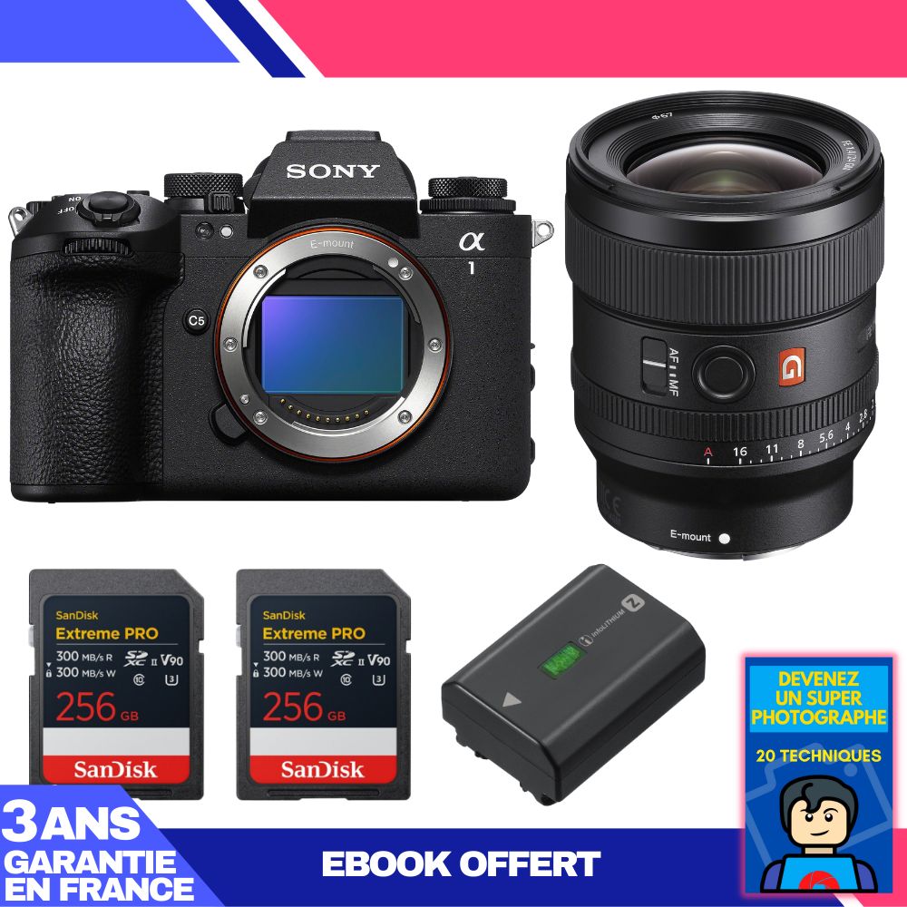Sony Alpha 1 II Body + FE 24mm f/1.4 GM Lens + 2 x 256GB SanDisk Extreme PRO UHS-II SDXC Cards + Sony NP-FZ100 Battery + 'Become a Super Photographer' Ebook