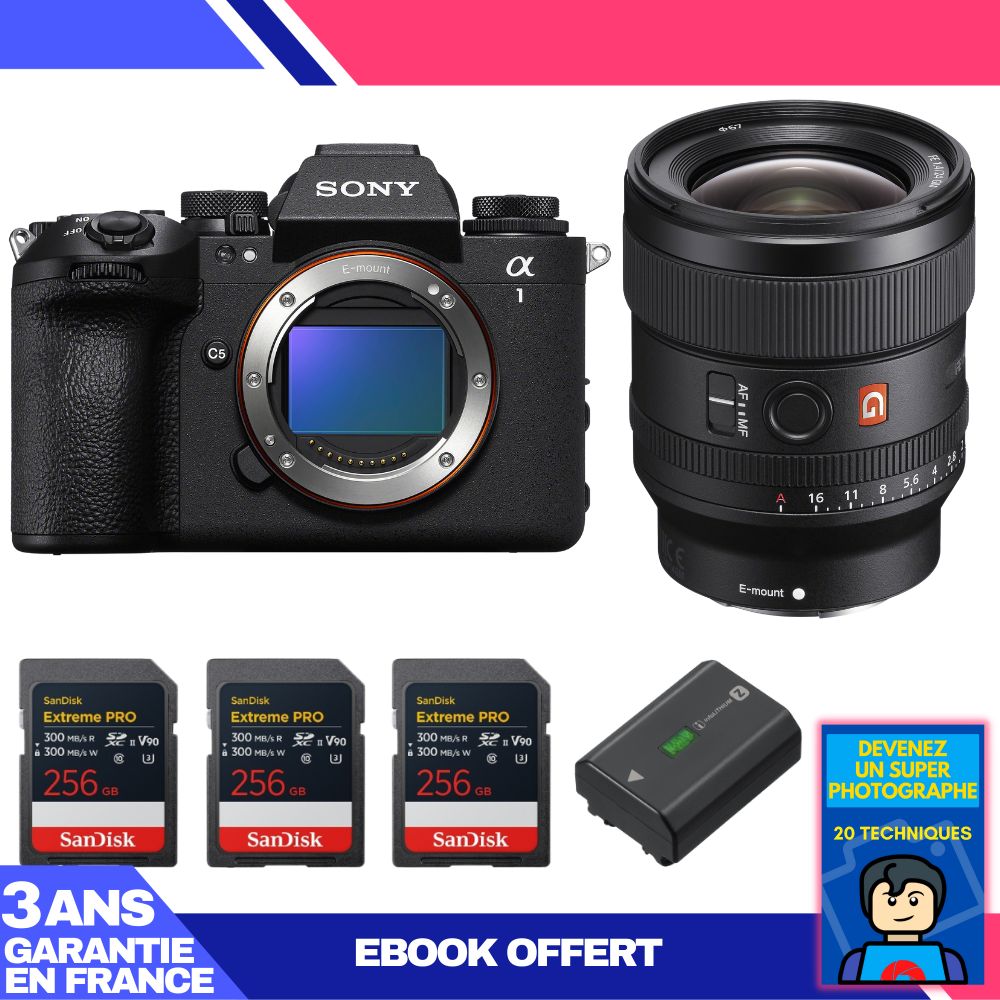Sony Alpha 1 II Body + FE 24mm f/1.4 GM Lens + 3 SanDisk 256GB Extreme PRO UHS-II SDXC Cards + Sony NP-FZ100 Battery + 'Become a Super Photographer' Ebook
