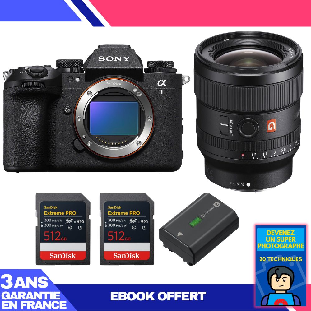 Sony Alpha 1 II Camera Body + FE 24mm f/1.4 GM Lens + 2x SanDisk 512GB Extreme PRO UHS-II SDXC Cards + Sony NP-FZ100 Battery + 'Become a Super Photographer' Ebook