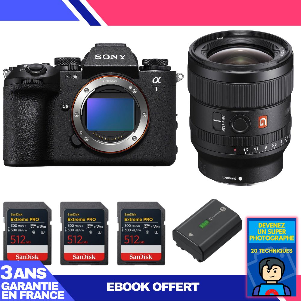 Sony Alpha 1 II Body + FE 24mm f/1.4 GM Lens + 3 SanDisk 512GB Extreme PRO UHS-II SDXC Cards + Sony NP-FZ100 Battery + 'Become a Super Photographer' Ebook
