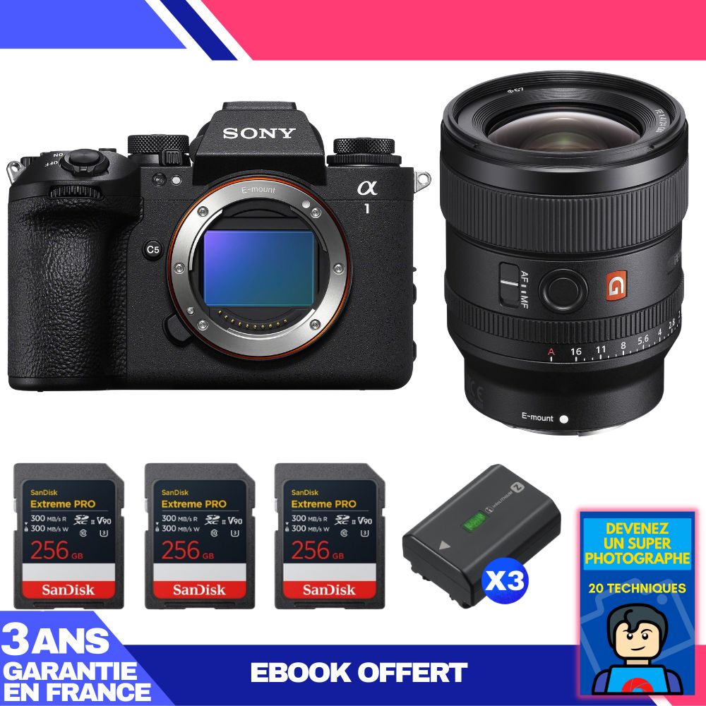 Sony Alpha 1 II Camera Body + FE 24mm f/1.4 GM Lens + 3 SanDisk 256GB Extreme PRO UHS-II SDXC Cards + 3 Sony NP-FZ100 Batteries + 'Become a Super Photographer' Ebook