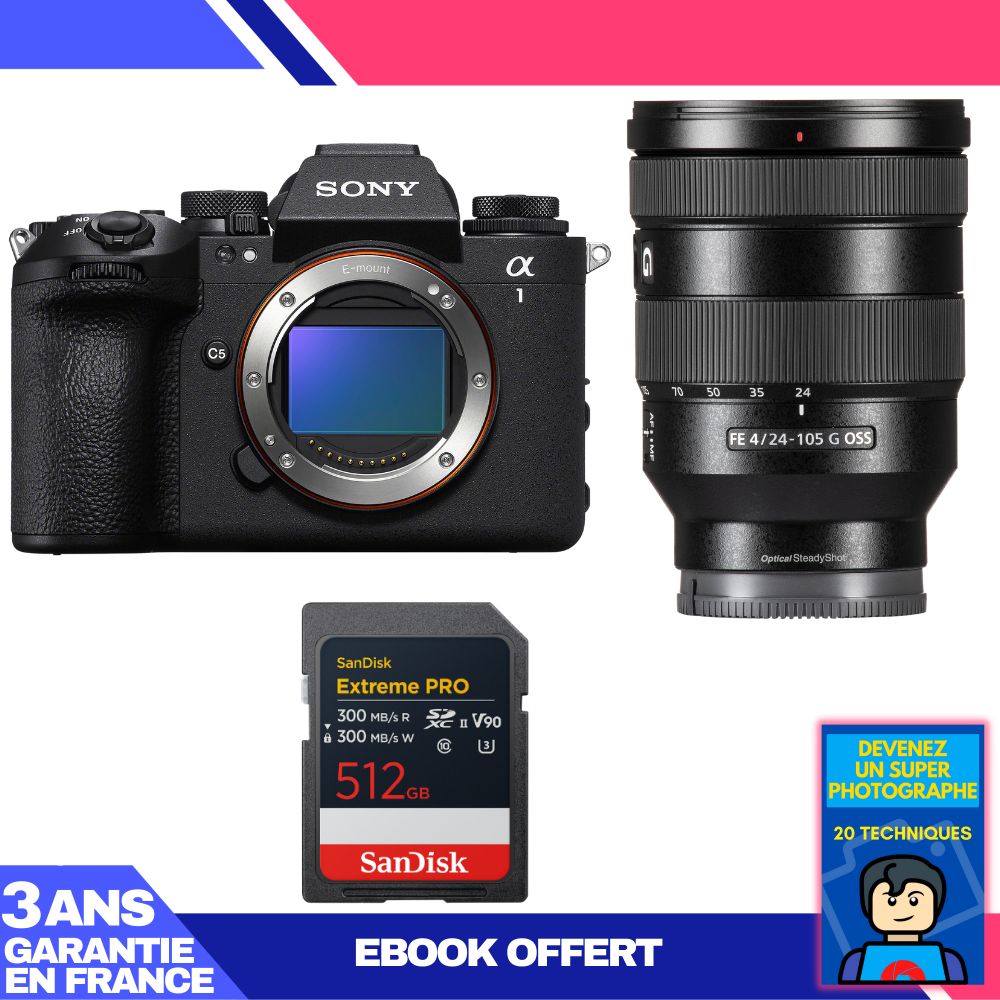 Sony Alpha 1 II Body + FE 24-105mm f/4 G OSS Lens + 1 SanDisk 512GB Extreme PRO UHS-II SDXC Memory Card + 'Become a Super Photographer' Ebook