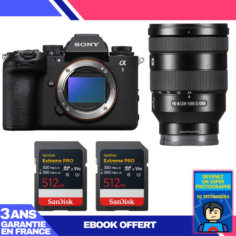 Sony Alpha 1 II Body + FE 24-105mm f/4 G OSS Lens + 2x SanDisk 512GB Extreme PRO UHS-II SDXC Memory Cards