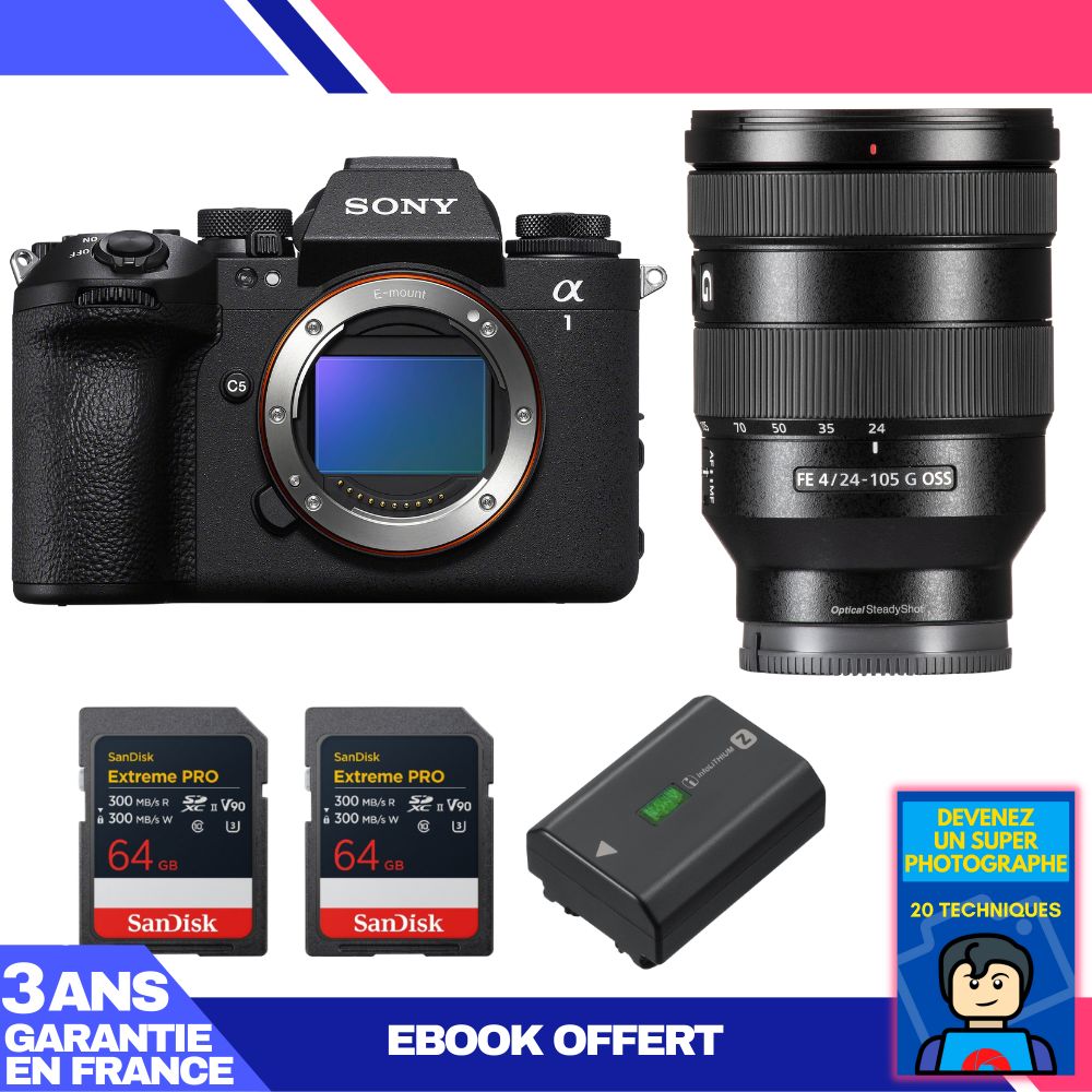 Boîtier Sony Alpha 1 II + Objectif FE 24-105mm f/4 G OSS + Accessoires