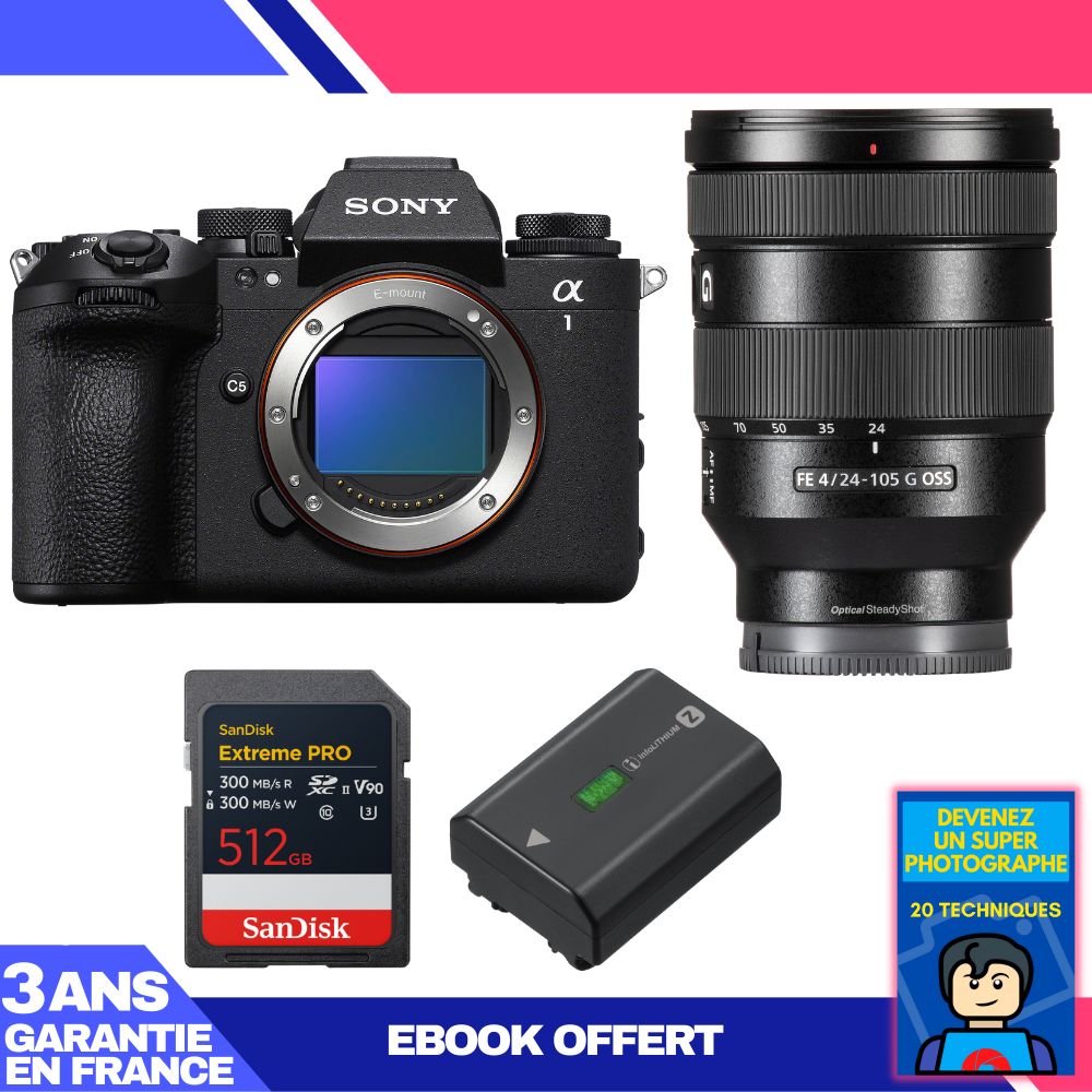 Sony Alpha 1 II Camera Body + FE 24-105mm f/4 G OSS Lens + 512GB SanDisk Extreme PRO UHS-II SDXC Card + Sony NP-FZ100 Battery + Ebook 'Become a Super Photographer'