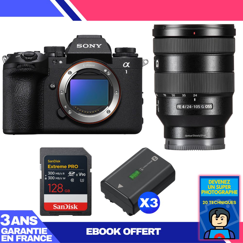 Cámara Sony Alpha 1 II + Lente FE 24-105mm f/4 G OSS + Tarjeta SanDisk 128GB Extreme PRO UHS-II SDXC + 3 Baterías Sony NP-FZ100 + Ebook 'Conviértete en un Super Fotógrafo