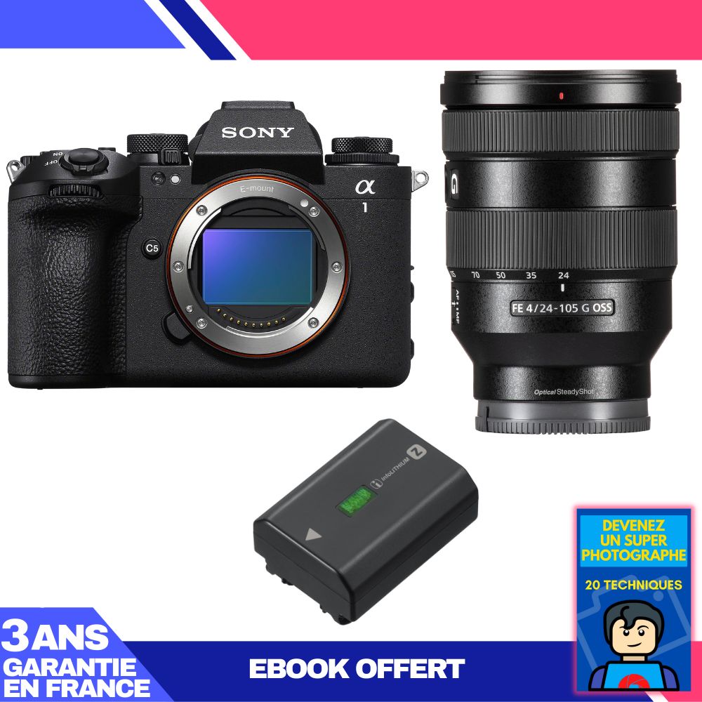 Boîtier Sony Alpha 1 II + Objectif FE 24-105mm f/4 G OSS + Batterie NP-FZ100 + Livre électronique 'Devenez un Photographe Suprême'
