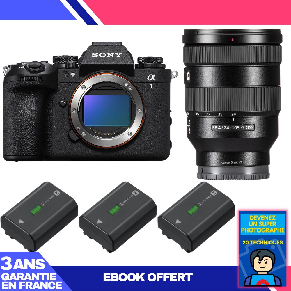 Boîtier Sony Alpha 1 II + Objectif FE 24-105mm f/4 G OSS + 3 Batteries NP-FZ100 + Ebook 'Devenez Un Photographe Exceptionnel