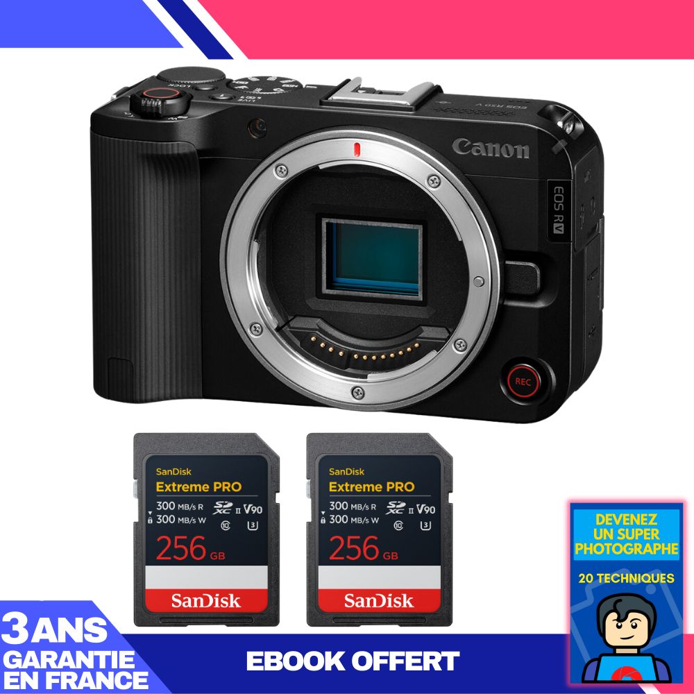 Canon EOS R50 V + 2 tarjetas SanDisk 256GB Extreme PRO UHS-II SDXC + ebook 'Conviértete en un fotógrafo super'