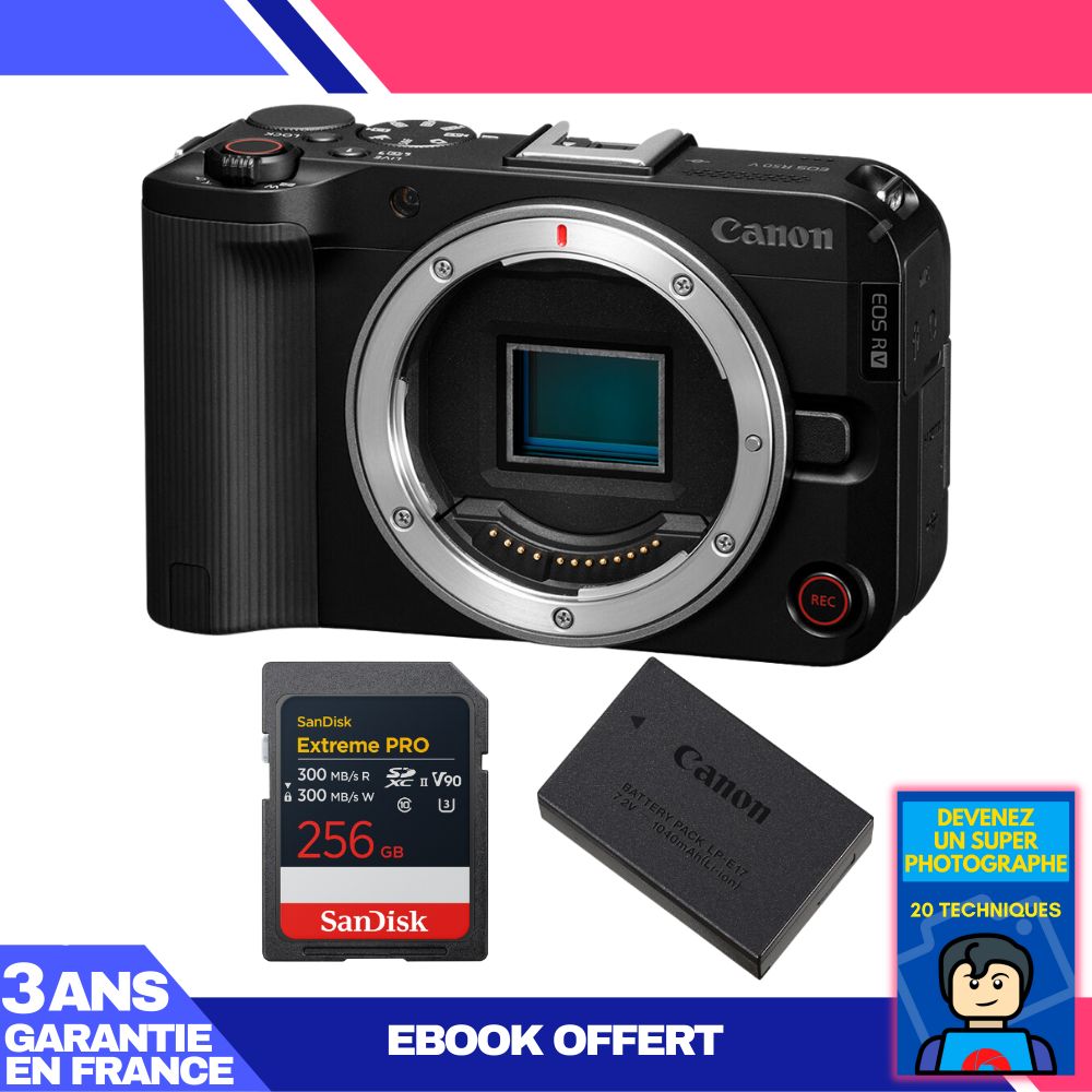 Canon EOS R50 V + 1 SanDisk 256GB Extreme PRO UHS-II SDXC + Canon LP-E17 + Ebook 'Conviértete en un Superfotógrafo