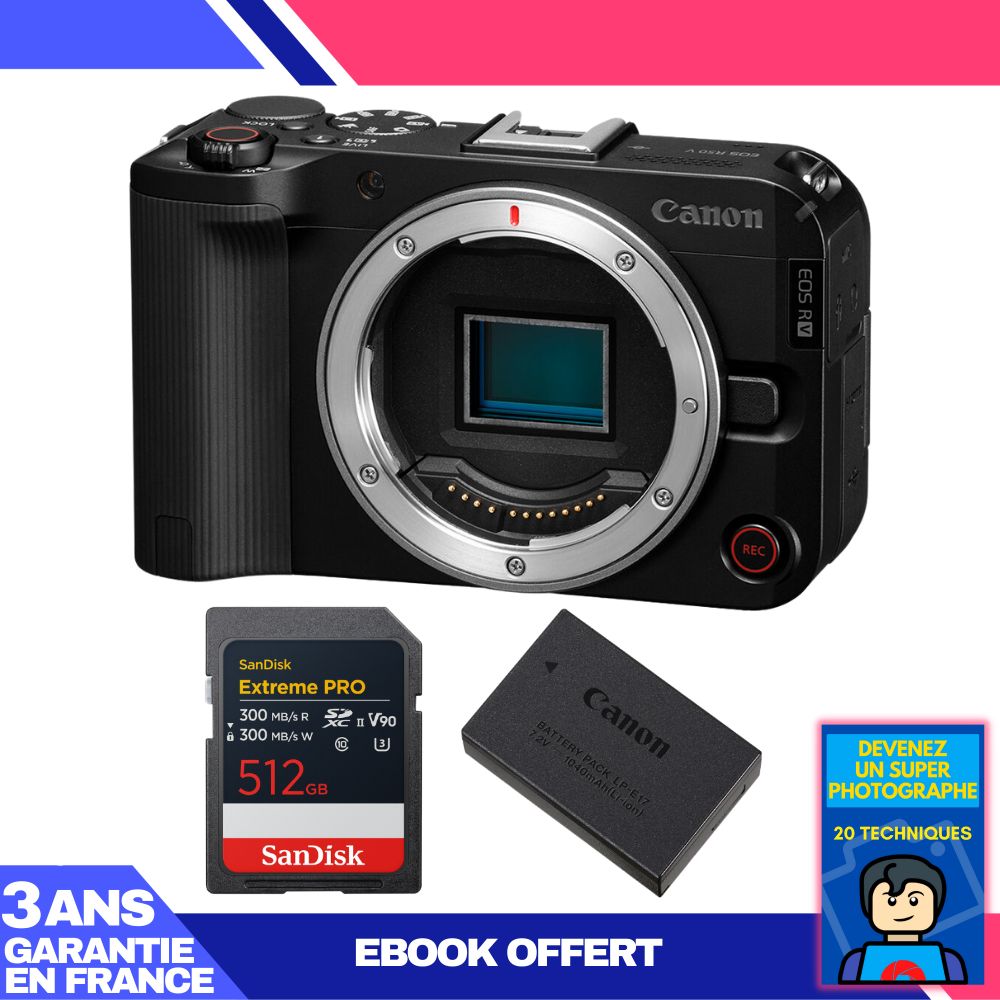 Canon EOS R50 V + 1 tarjeta SanDisk 512GB Extreme PRO UHS-II SDXC + batería Canon LP-E17 + ebook 'Conviértete en un fotógrafo super'
