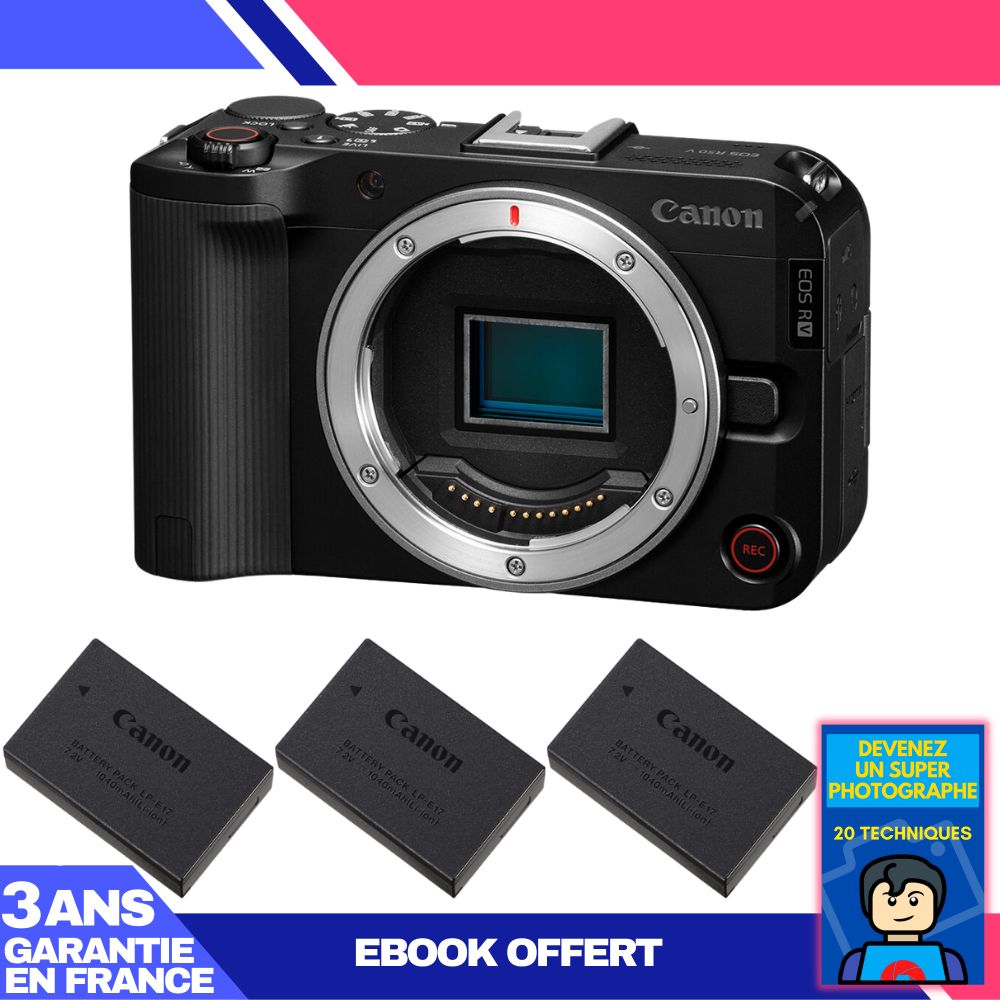 Canon EOS R50 V Hybrid Camera Body + 3 LP-E17 Batteries + 'Become a Super Photographer' Ebook