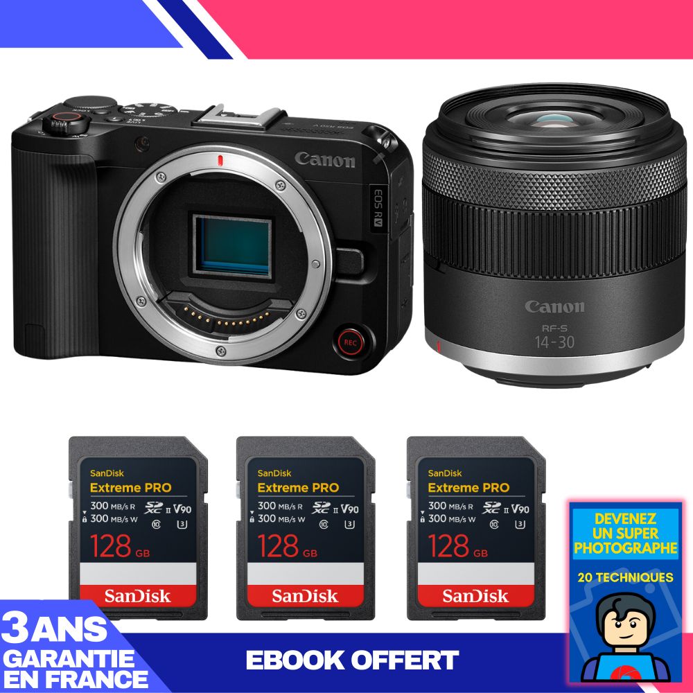 Canon EOS R50 V + RF-S 14-30mm f/4.5-6.3 IS STM PZ Lens Kit with 3x 128GB SanDisk Extreme PRO UHS-II SDXC Cards