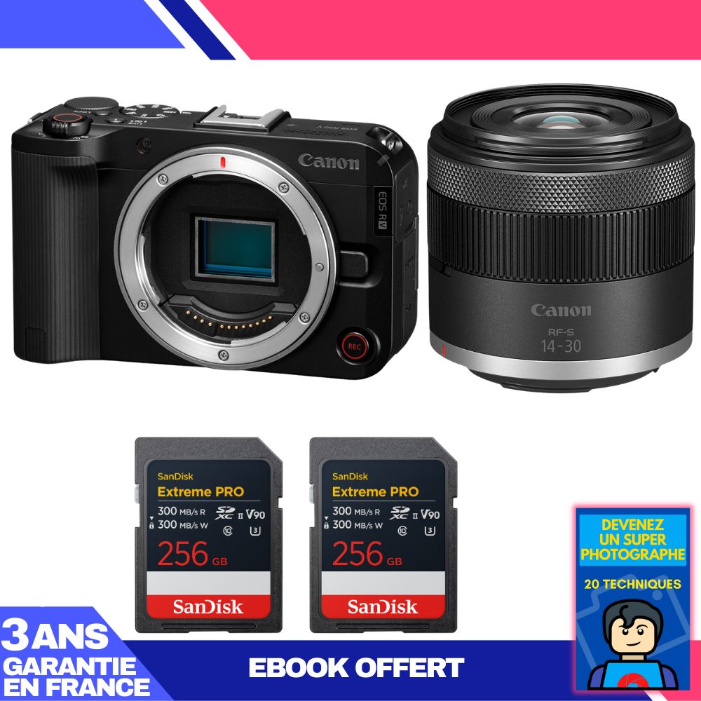 Kit Canon EOS R50 V + RF-S 14-30 mm f/4.5-6.3 IS STM PZ (con motor) + 2 tarjetas SanDisk 256 GB Extreme PRO UHS-II SDXC + ebook 'Conviértete en un fotógrafo super