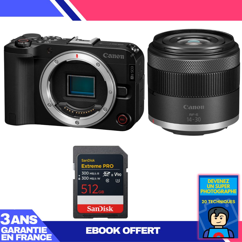 Kit Canon EOS R50 V + objetivo RF-S 14-30mm f/4.5-6.3 IS STM PZ + tarjeta SD 512GB SanDisk Extreme PRO UHS-II