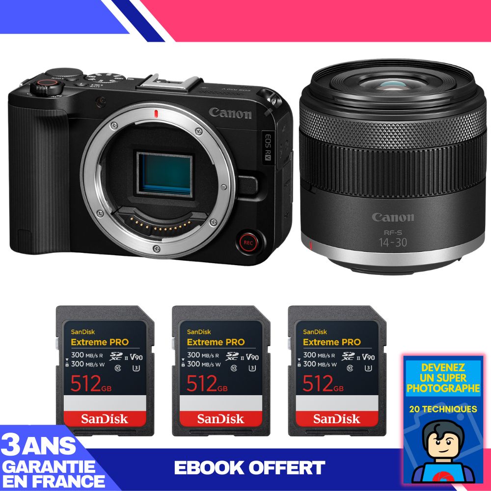Canon EOS R50 V + objetivo RF-S 14-30mm f/4.5-6.3 IS STM PZ + 3 tarjetas de memoria SanDisk Extreme PRO UHS-II SDXC