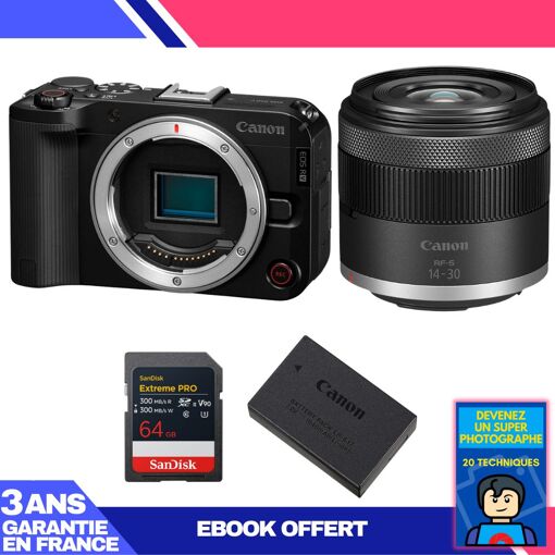 Canon EOS R50 V + RF-S 14-30mm f/4.5-6.3 IS STM PZ + 1x 64GB SanDisk Extreme PRO UHS-II SDXC Card + Canon LP-E17 + Ebook 'Devenez Un Super Photographe