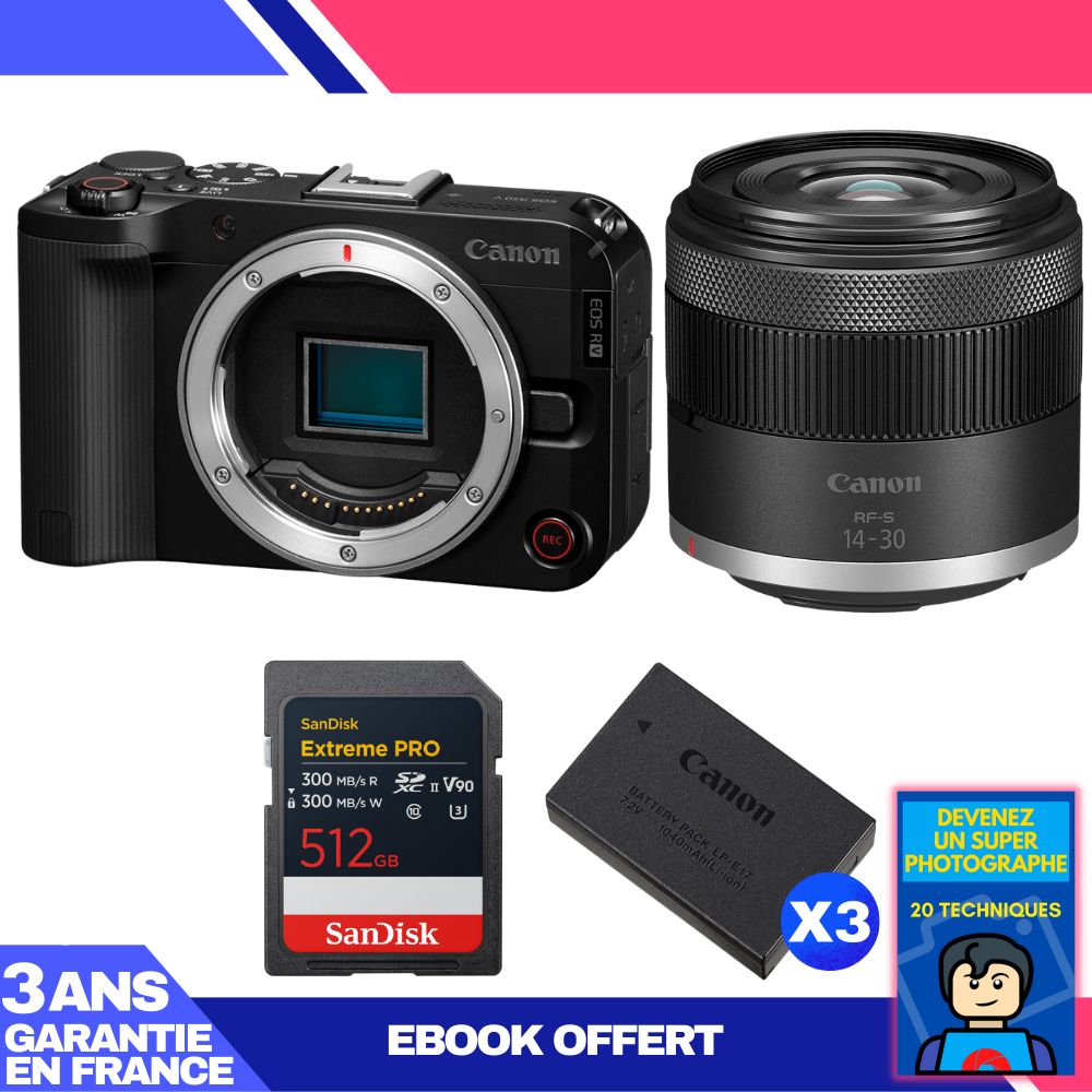 Canon EOS R50 V + Lente RF-S 14-30mm f/4.5-6.3 IS STM PZ (Kit con tarjeta SD 512 GB SanDisk Extreme PRO, 3 baterías LP-E17, ebook 'Conviértete en un fotógrafo super')