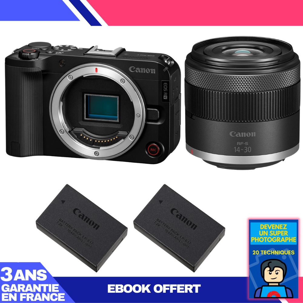 Canon EOS R50 V + RF-S 14-30mm f/4.5-6.3 IS STM PZ Kit with 2 LP-E17 Batteries and Ebook