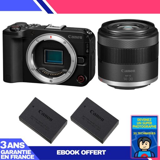 Boîtier Canon EOS R50 V + Objectif RF-S 14-30mm f/4,5-6,3 IS STM PZ + 2 Batteries LP-E17 + Guide numérique 'Devenez Un Super Photographe'