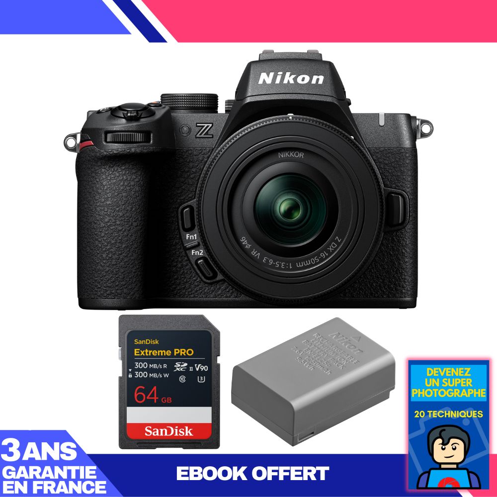 Nikon Z50 II Mirrorless Camera Kit with 16-50mm f/3.5-6.3 VR Lens + 64GB SanDisk Extreme PRO SD Card + EN-EL25a Battery + 'Become a Super Photographer' eBook