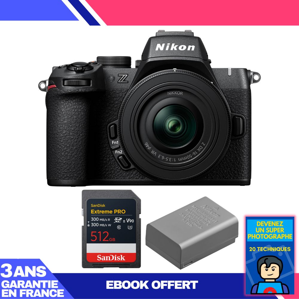 Kit de cámara sin espejo Nikon Z50 II con lente 16-50 mm f/3.5-6.3 VR + tarjeta SDXC de 512 GB SanDisk Extreme PRO + batería EN-EL25a + ebook 'Conviértete en un Super Fotógrafo'