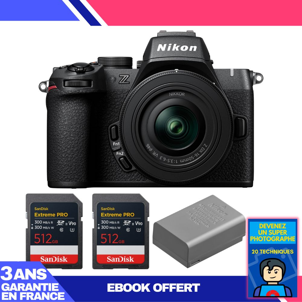 Nikon Z50 II Mirrorless Camera + 16-50mm f/3.5-6.3 VR Lens + 2x 512GB SanDisk Extreme PRO UHS-II SDXC Cards