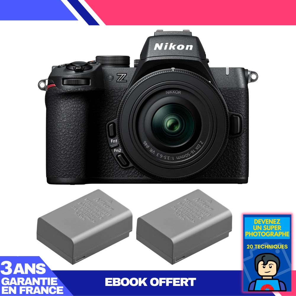 Nikon Z50 II Mirrorless Camera + 16-50mm f/3.5-6.3 VR Lens + 2 EN-EL25a Batteries + 'Become a Super Photographer' Ebook