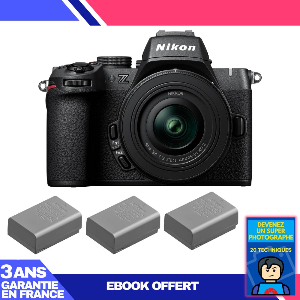 Nikon Z50 II Mirrorless Camera Kit with 16-50mm f/3.5-6.3 VR Lens + 3 EN-EL25a Batteries + Ebook