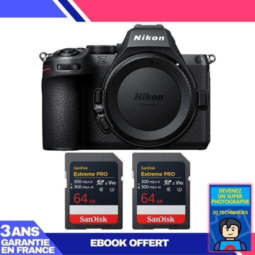 Cámara Nikon Z5 II Cuerpo + 2 Tarjetas SanDisk 64GB Extreme PRO UHS-II SDXC + eBook 'Conviértete en un Fotógrafo Super'