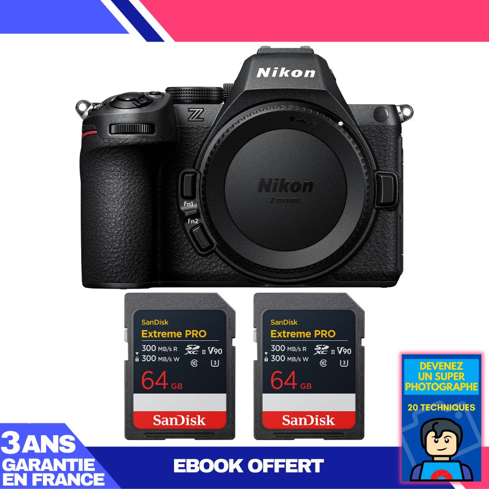 Nikon Z5 II Camera Body + 2 SanDisk 64GB Extreme PRO UHS-II SDXC Cards + 'Become a Super Photographer Ebook',