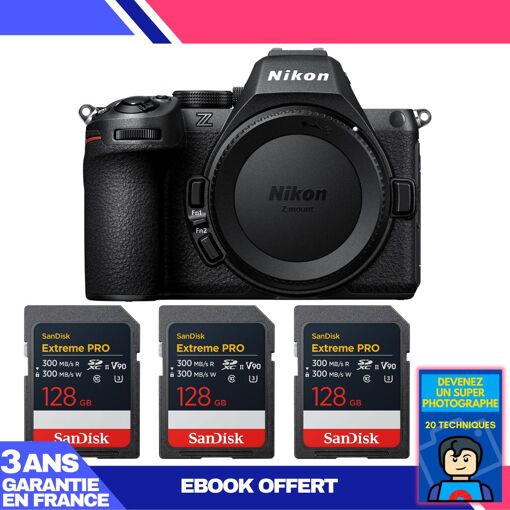 Cámara Nikon Z5 II Cuerpo + 3 Tarjetas SanDisk 128GB Extreme PRO UHS-II SDXC + eBook 'Conviértete en un Superfotógrafo