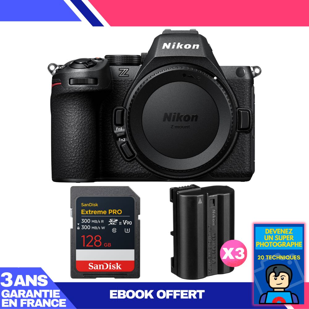 Nikon Z5 II Camera Body + 1 SanDisk 128GB Extreme PRO UHS-II SDXC Card + 3 Nikon EN-EL15c Batteries + 'Become a Super Photographer Ebook
