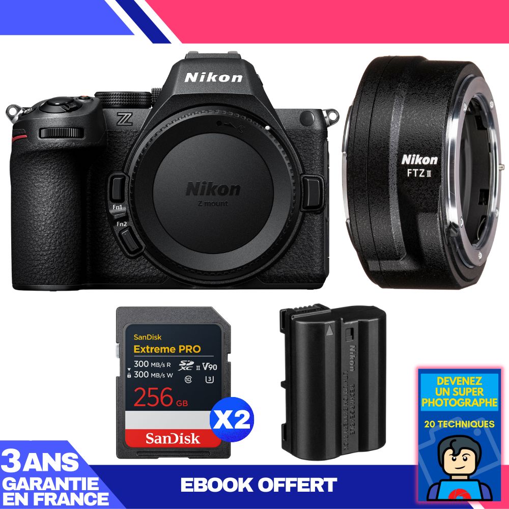 Nikon Z5 II Mirrorless Camera + FTZ II Adapter + 2x SanDisk 256GB Extreme PRO UHS-II SDXC Cards + EN-EL15c Battery + 'Become a Super Photographer' Ebook
