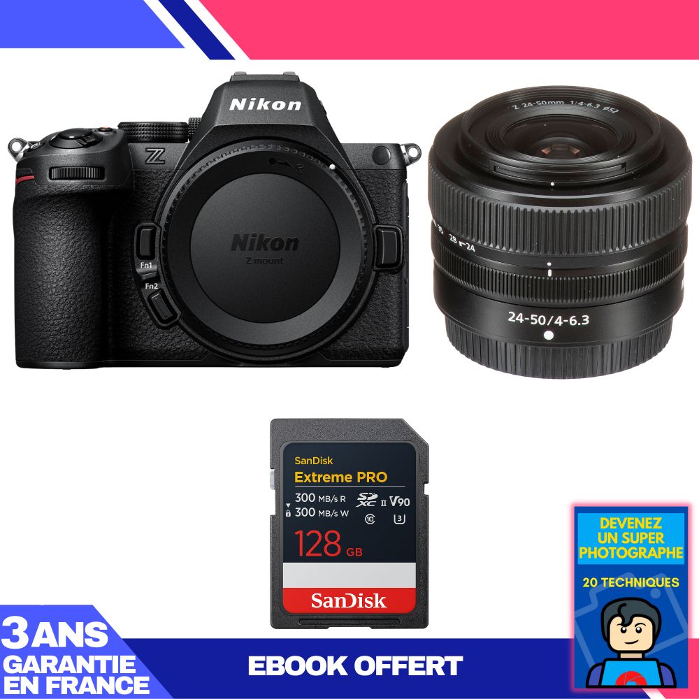 Nikon Z5 II Mirrorless Camera + 24-50mm f/4-6.3 Lens + 128GB SanDisk Extreme PRO UHS-II SDXC Card + 'Become a Super Photographer' Ebook