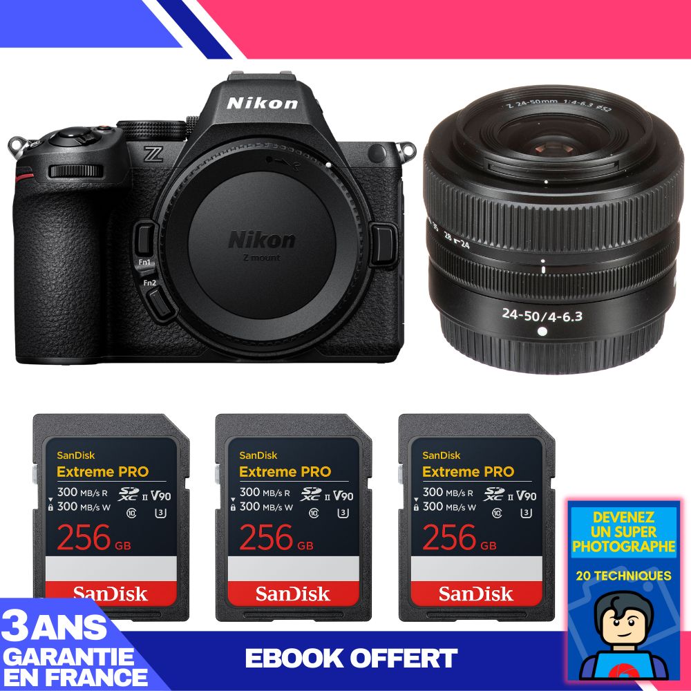 Nikon Z5 II Camera Kit with 24-50mm Lens + 3x 256GB SD Cards + Ebook